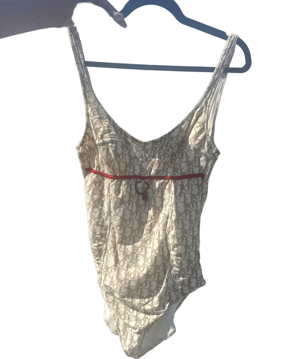 Dior Monogram One-Piece Swimsuit with Red Trim