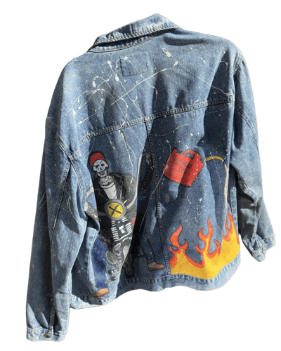 Pool Jeans Custom Painted Distressed Denim Jacket Blue Size GG
